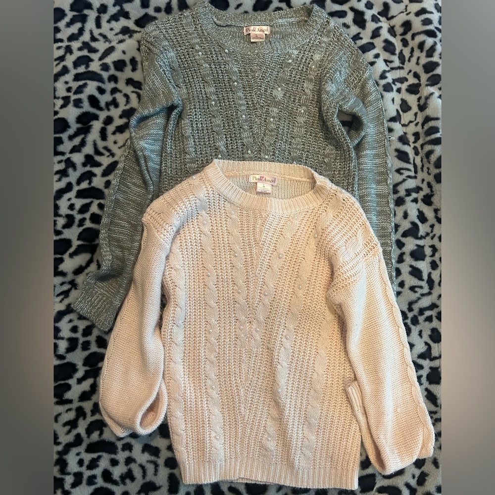 Pink Rose Cream Cable Knit Crew Neck Sweater